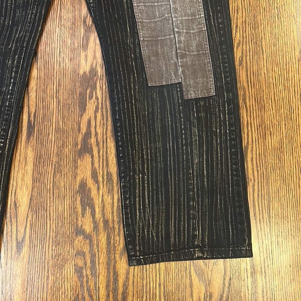 Men's Black Pinstripe Jeans with Gray Knee Patches - Picture 5 of 11